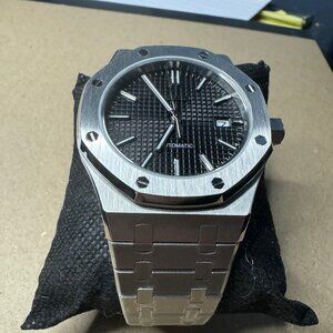 Men's Silver and Black Automatic Watch: AP homage